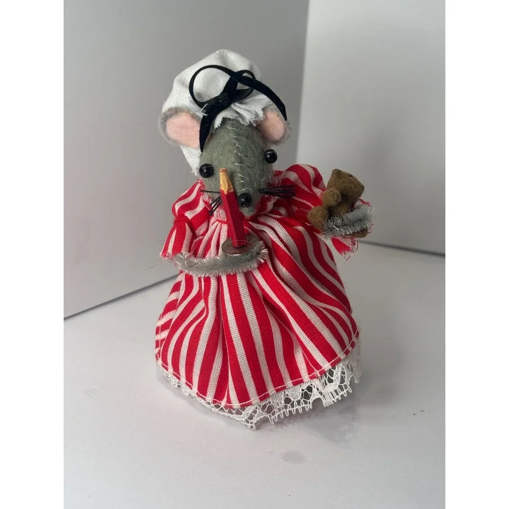 Vintage Handmade Felt Mouse Christmas Ornament Figurine Nightgown Candle & Bear
